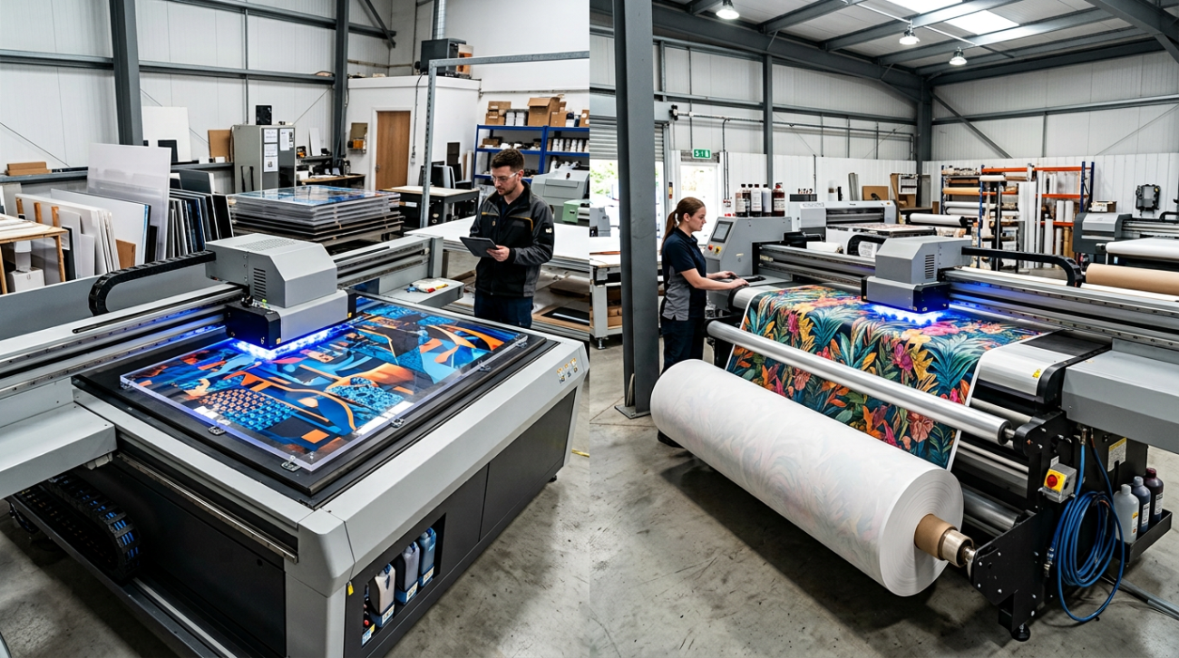 UV flatbed vs roll to roll printer comparison