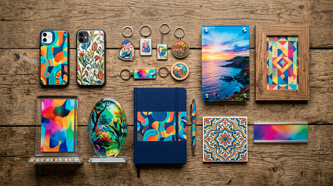 Profitable UV printing products acrylic trophies phone cases flatlay